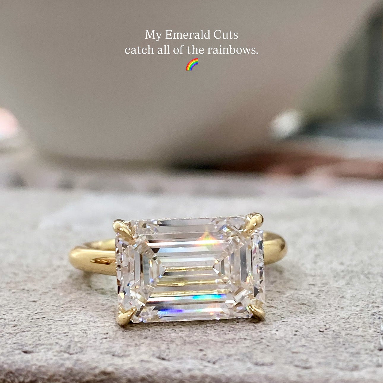 East West Emerald Cut Diamond Solitaire