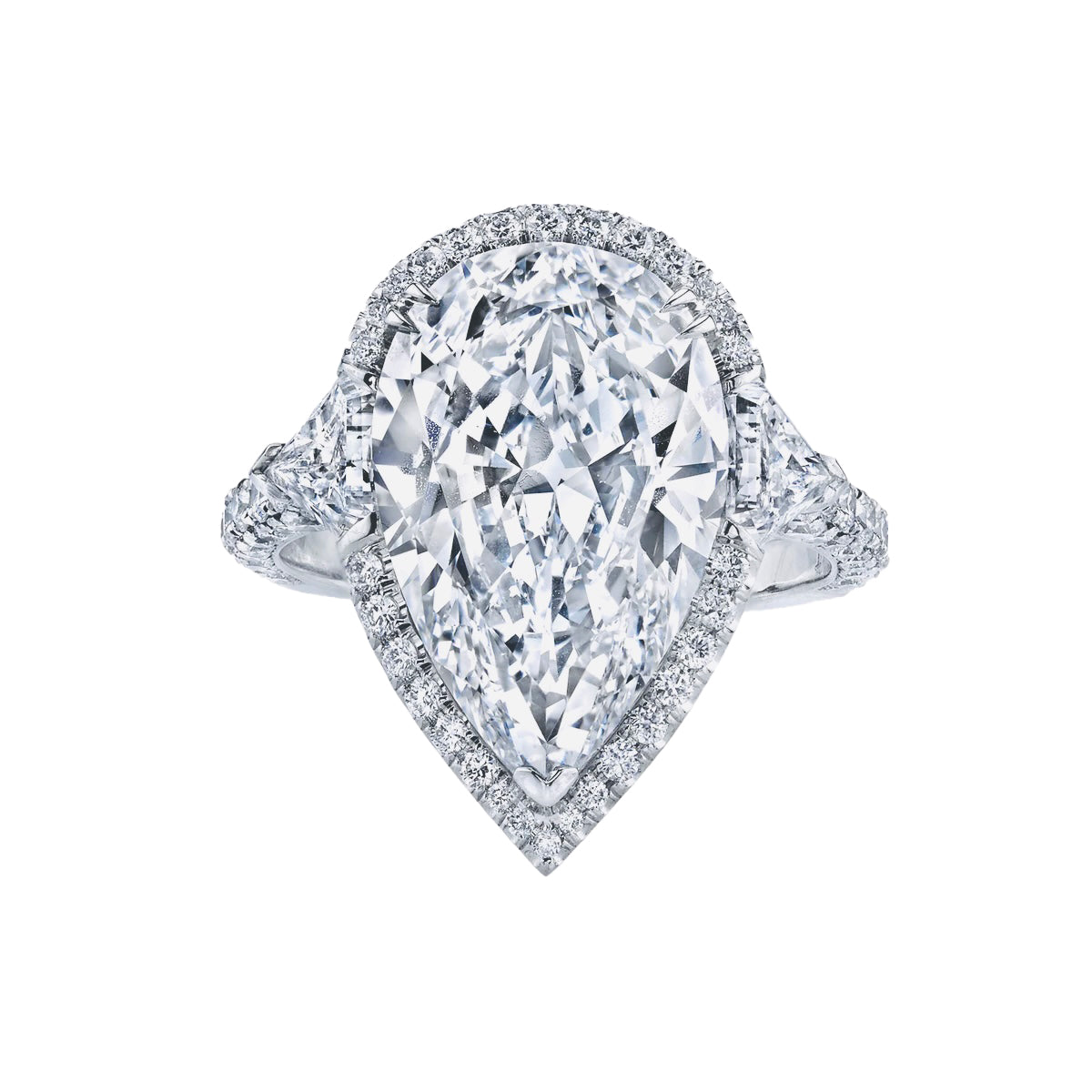 Bespoke Halo Pear 3 stone Engagement Ring