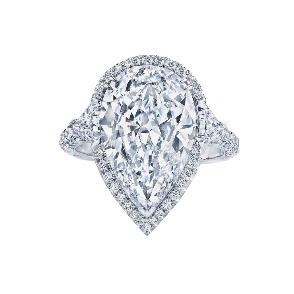 Bespoke Halo Pear 3 stone Engagement Ring