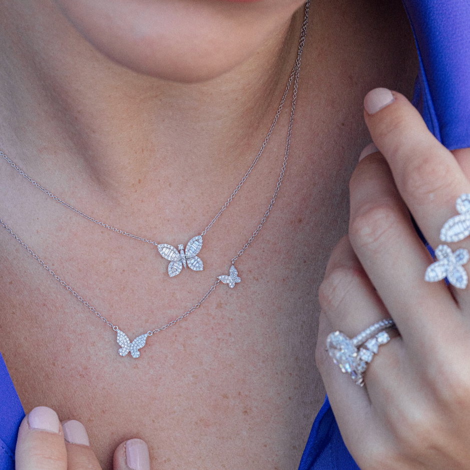 Two Butterfly Diamond Pendant Necklace