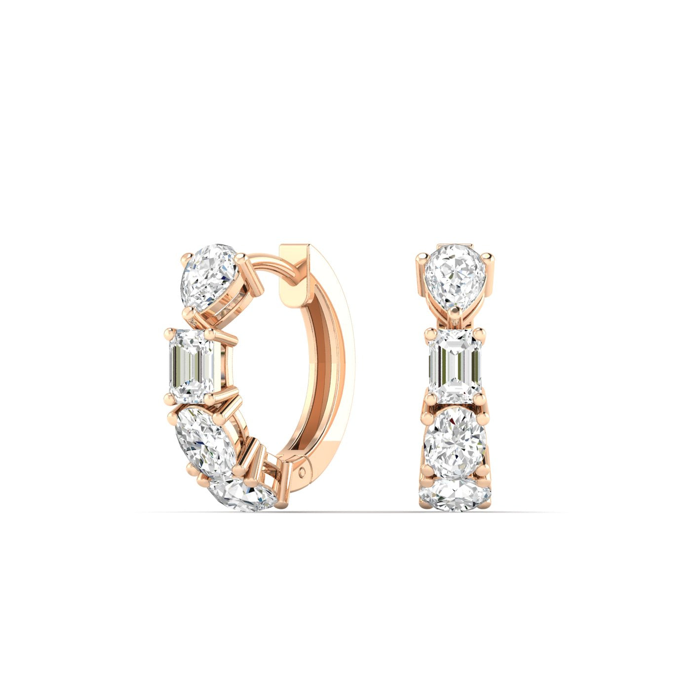 Mixed Diamond Huggie Hoop Earrings
