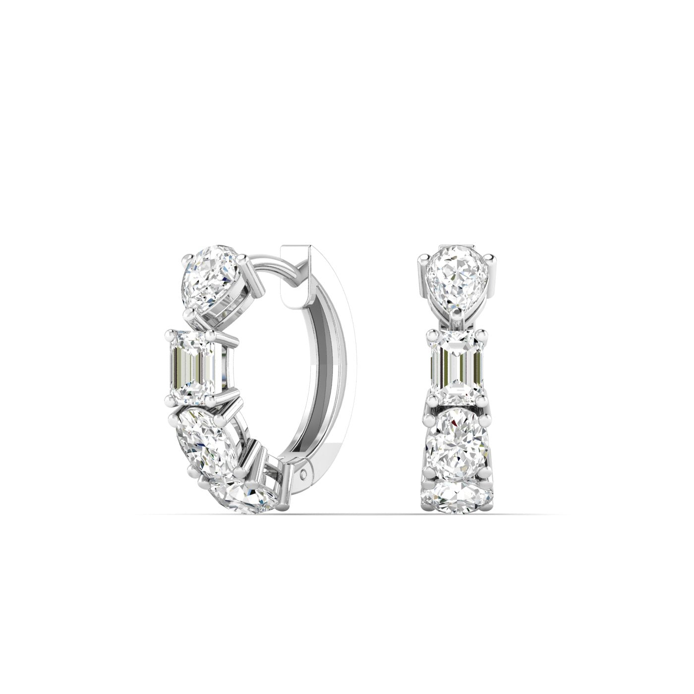 Mixed Diamond Huggie Hoop Earrings