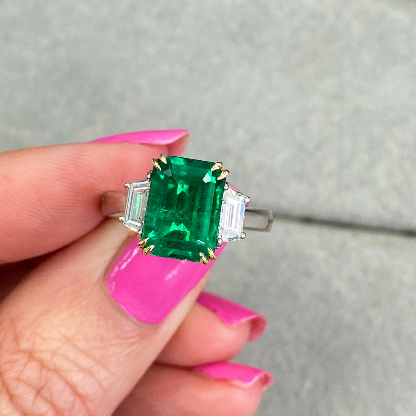 3.2 Carat Emerald Cut Zambian Emerald Ring