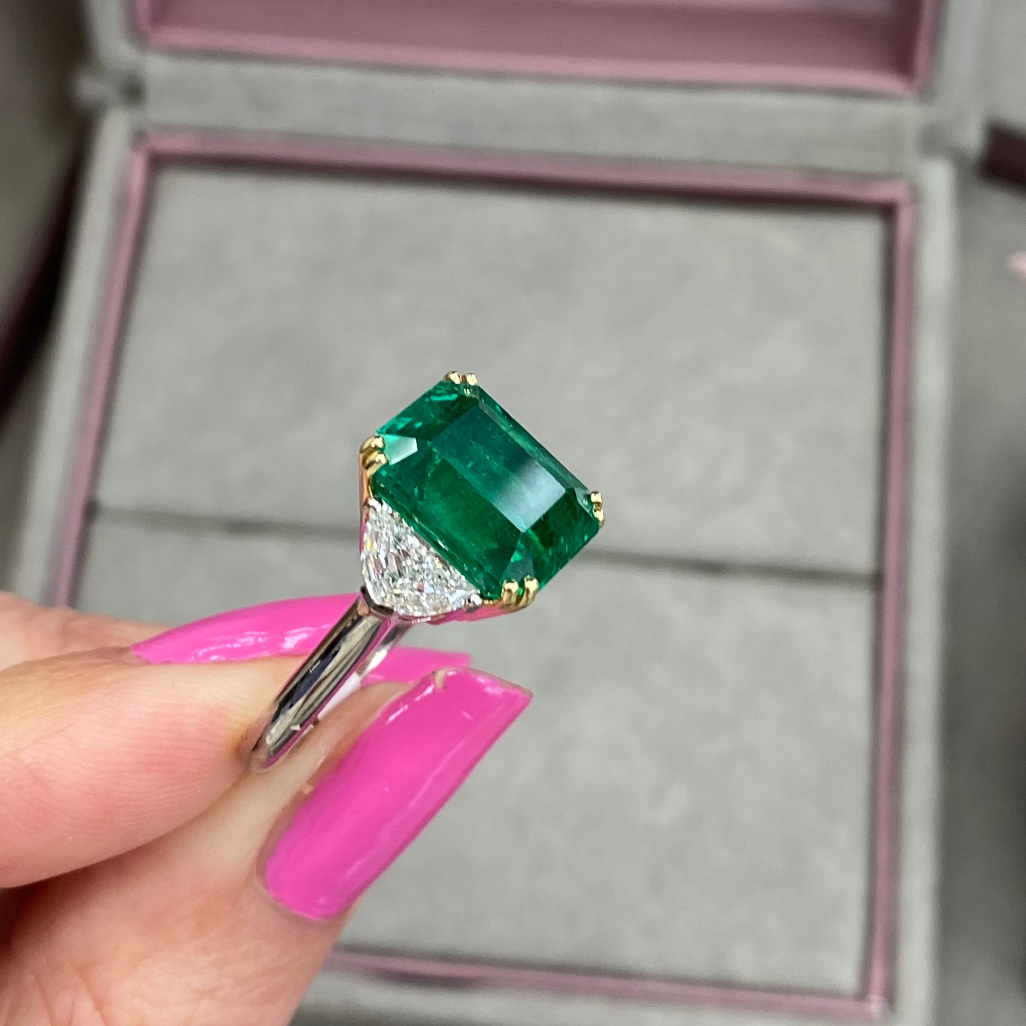 6.7 Carat Emerald Cut Emerald Diamond Ring