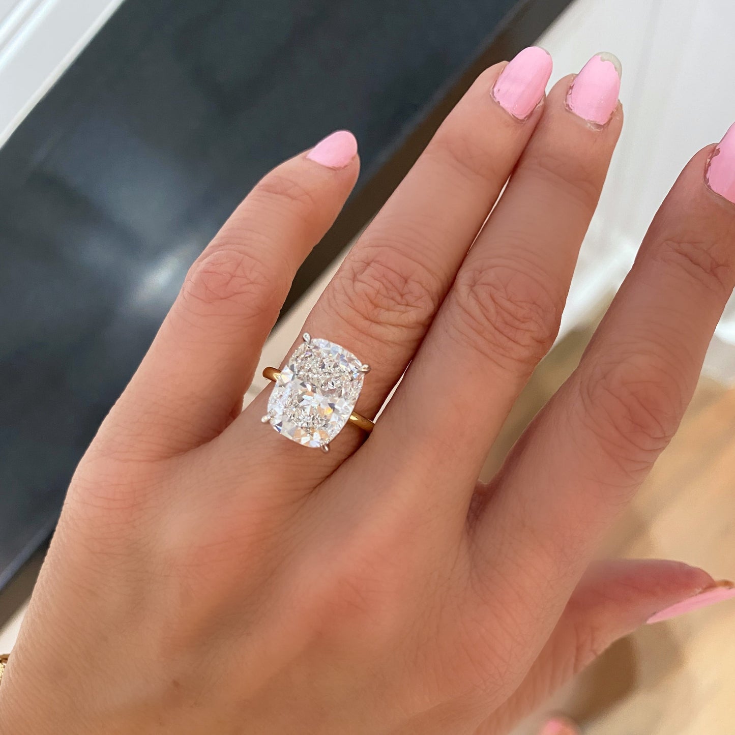 Elongated Cushion Brilliant Diamond Ring