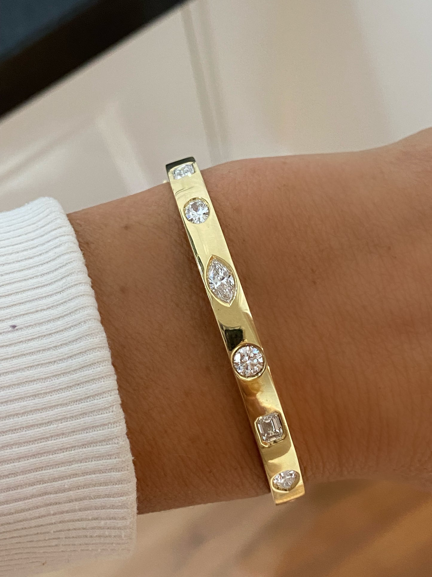 Bold Gold Diamond Inlay Bangle