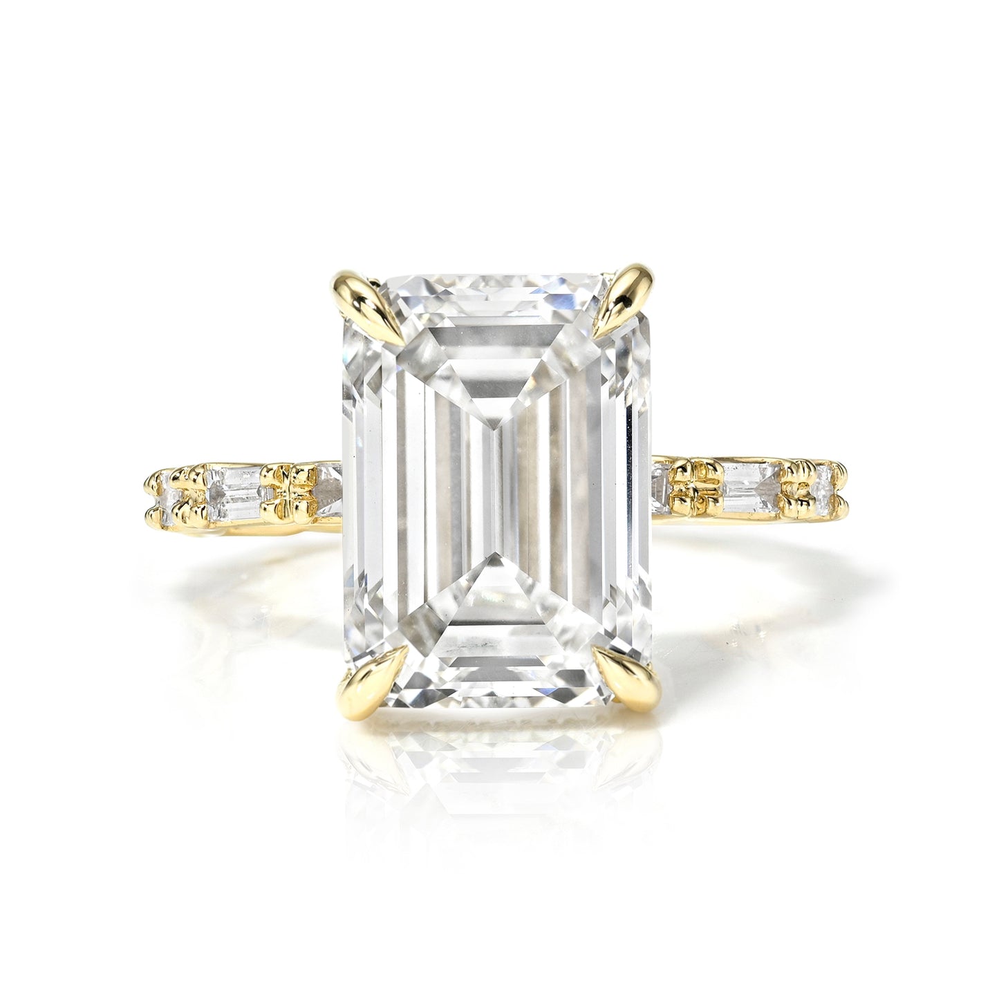 Emerald Cut Baguette Gold Solitaire Diamond Engagement Ring