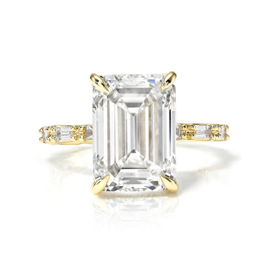 Emerald Cut Baguette Gold Solitaire Diamond Engagement Ring