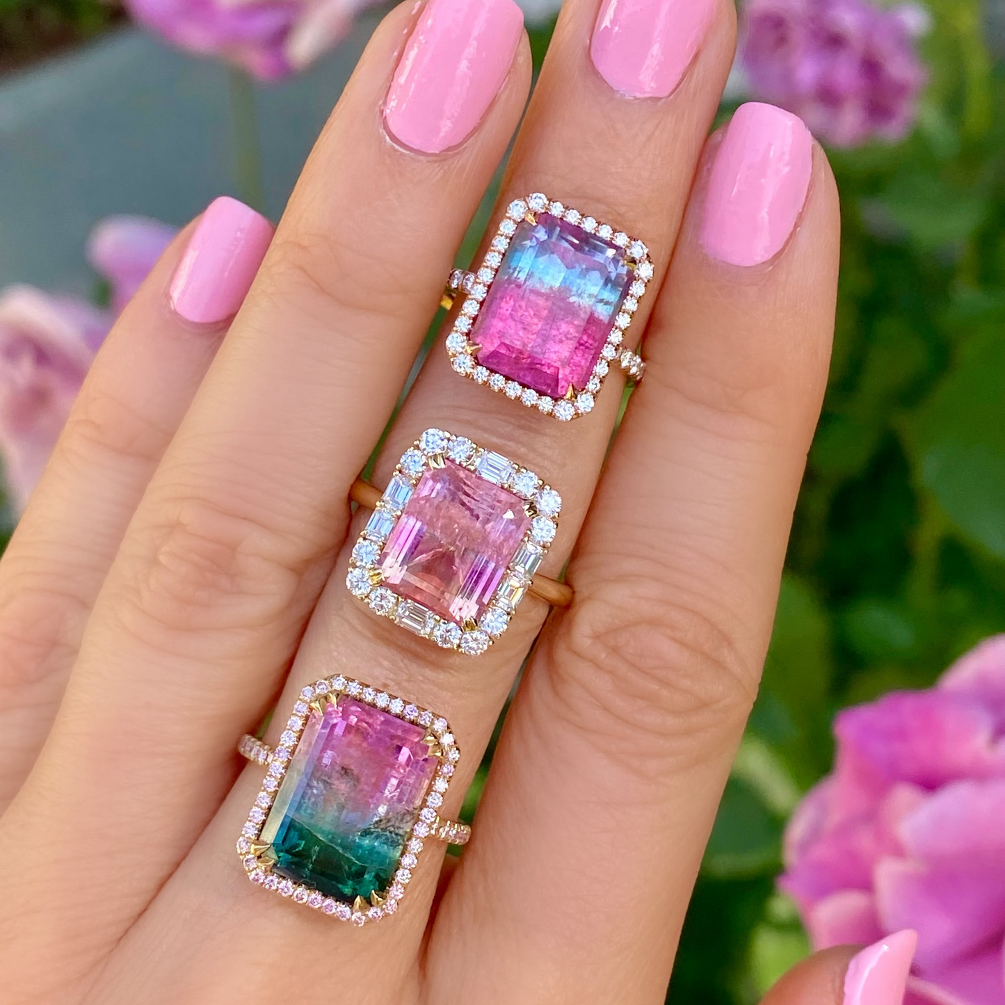 4.3 Carat Peaches and Cream Pink Yellow Tourmaline Diamond Unicorn Ring