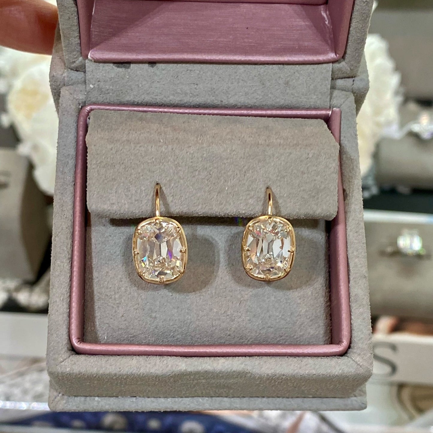 Antique Old Mine Cushion Bezel Earrings