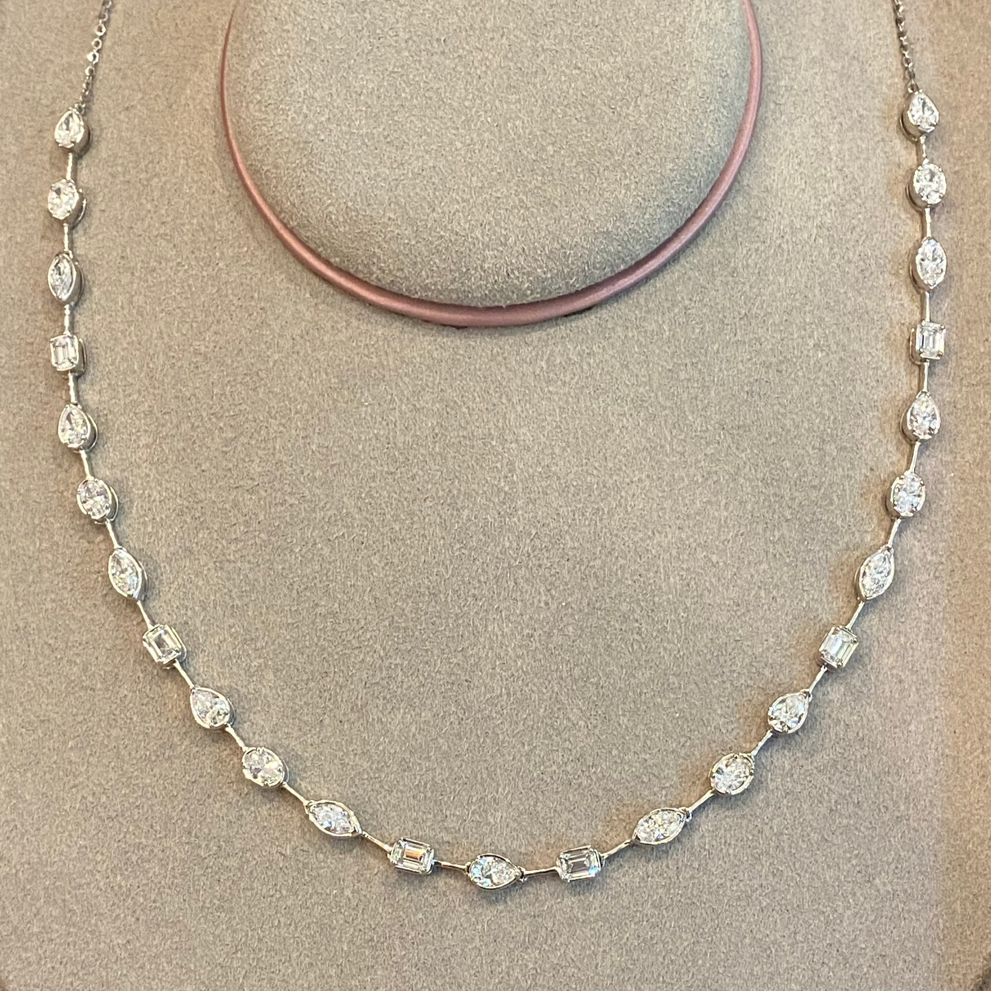 Mixed Shape Bezel Diamond Tennis Necklace