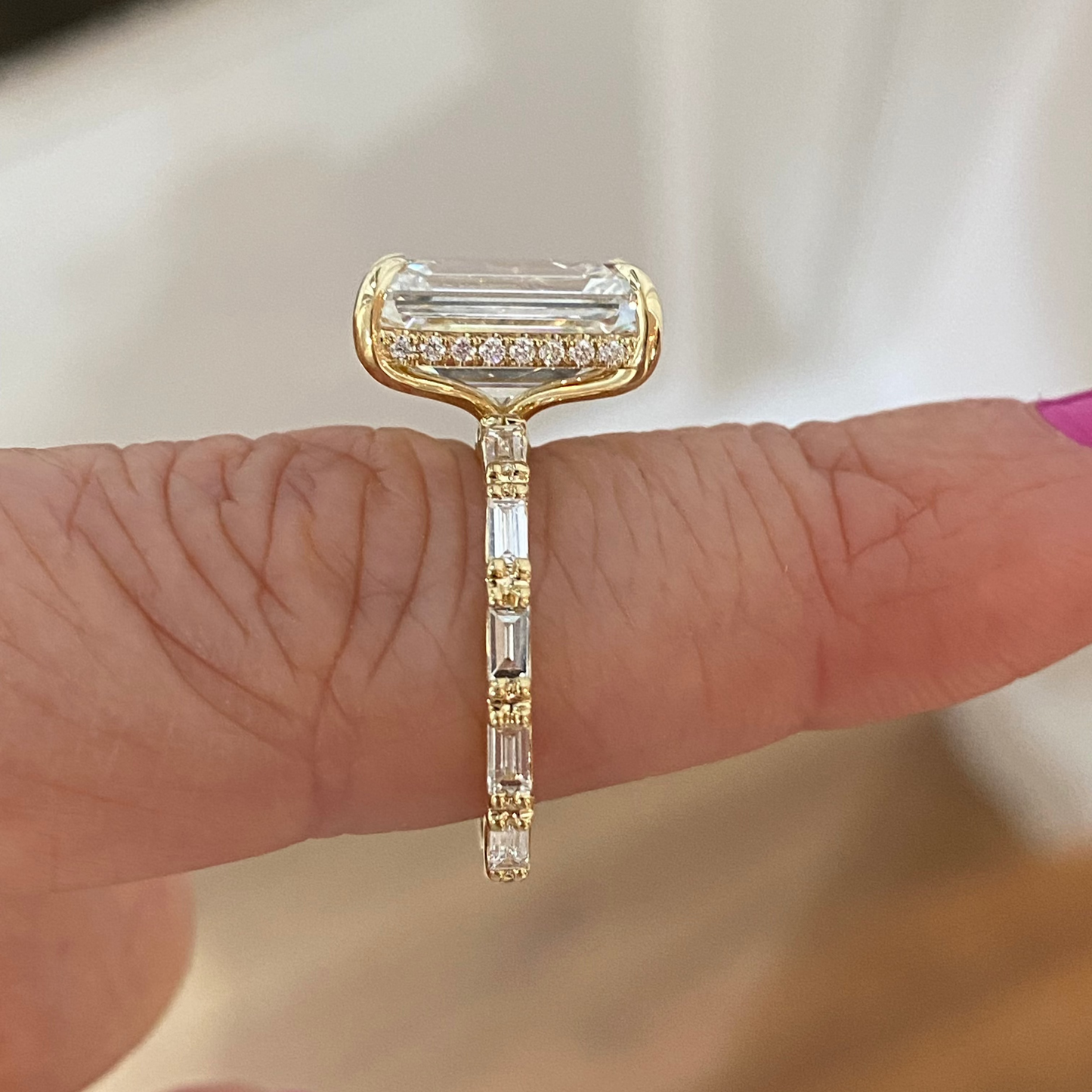 Emerald Cut Baguette Gold Solitaire Diamond Engagement Ring