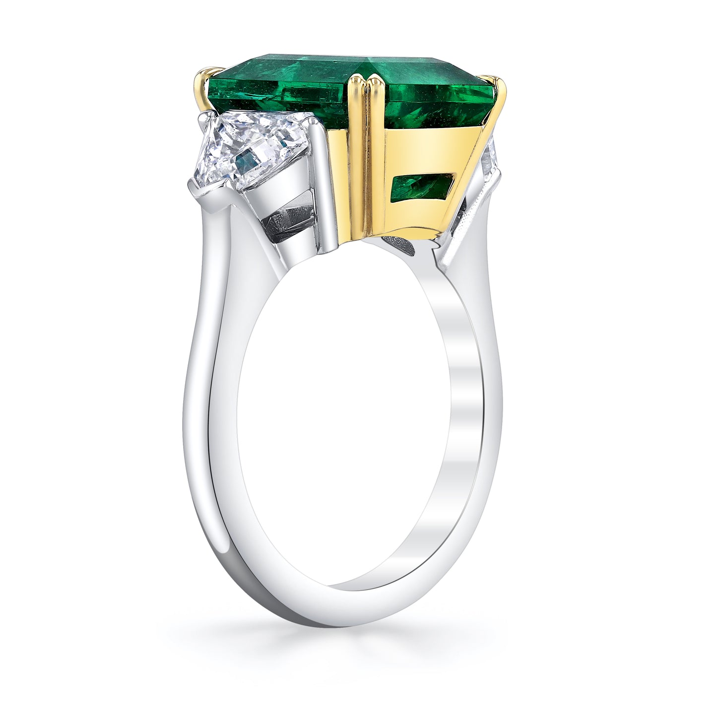 7.7 Carat Emerald Ring with Diamond Trillions