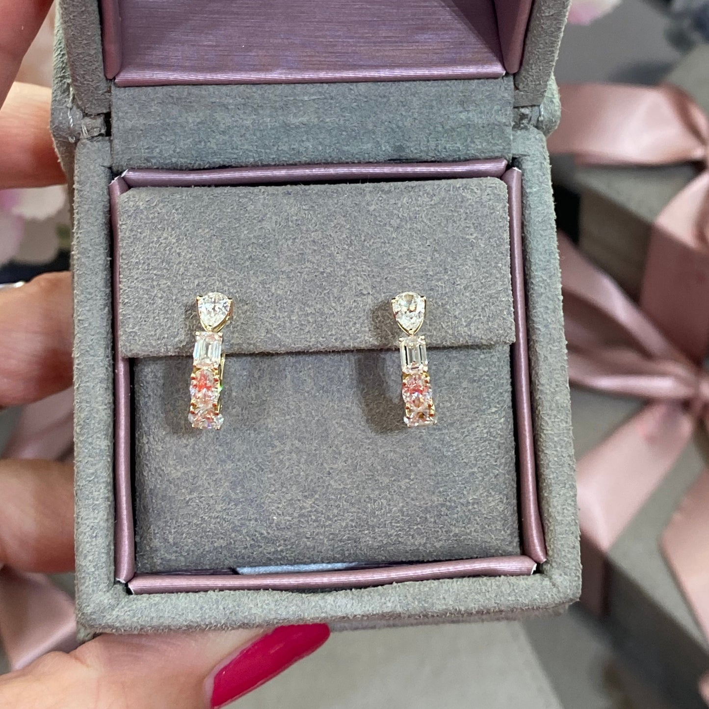 Mixed Diamond Huggie Hoop Earrings
