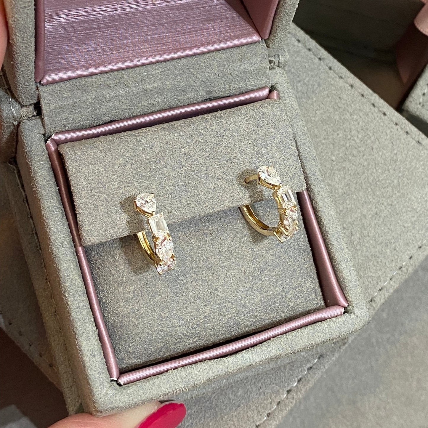 Mixed Diamond Huggie Hoop Earrings