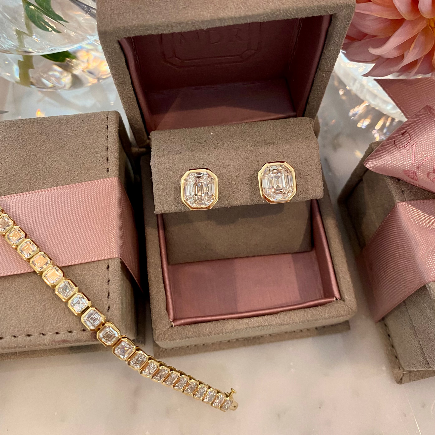 Bezel Antique Square Emerald Diamond Stud Earrings