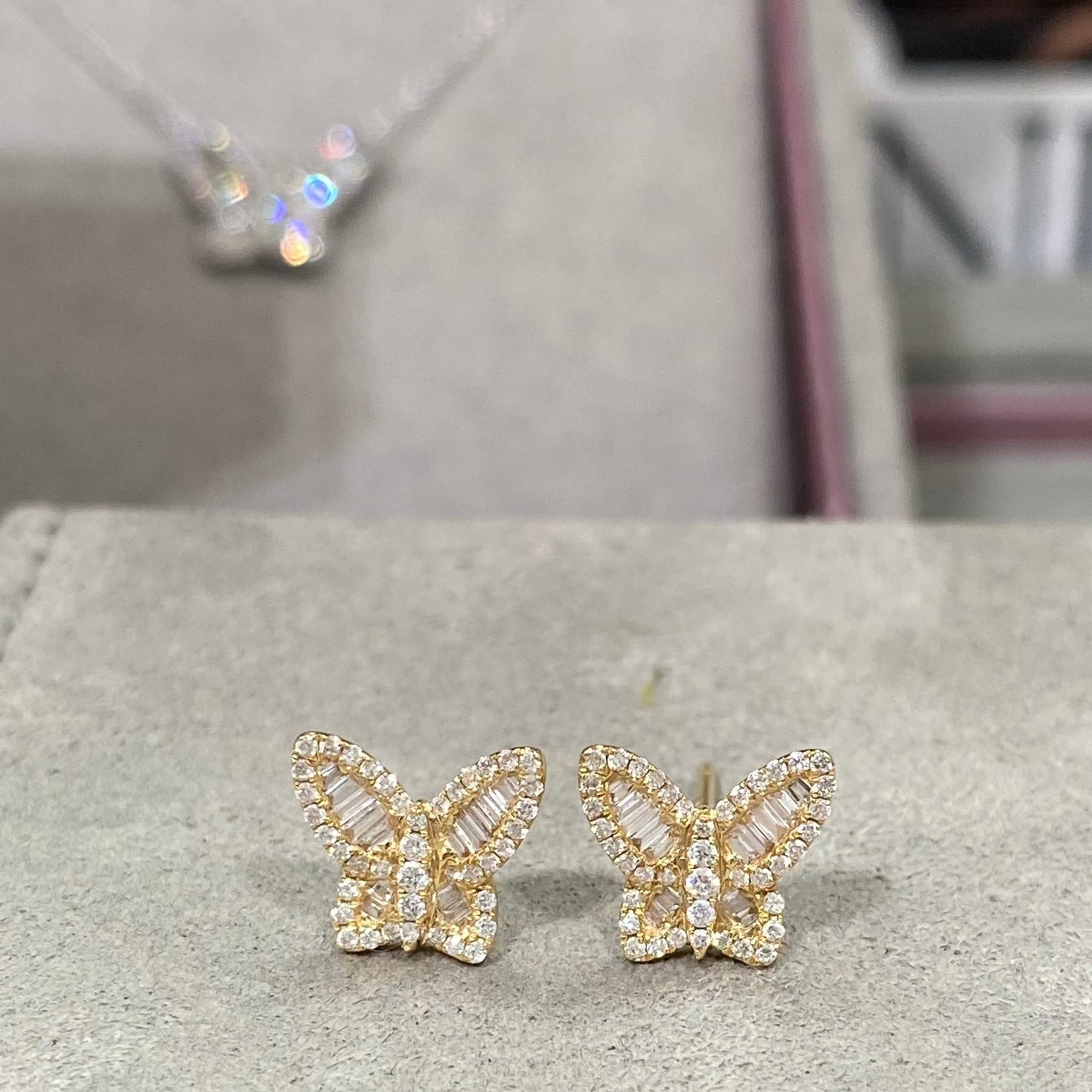 Small Baguette Butterfly Diamond Earrings
