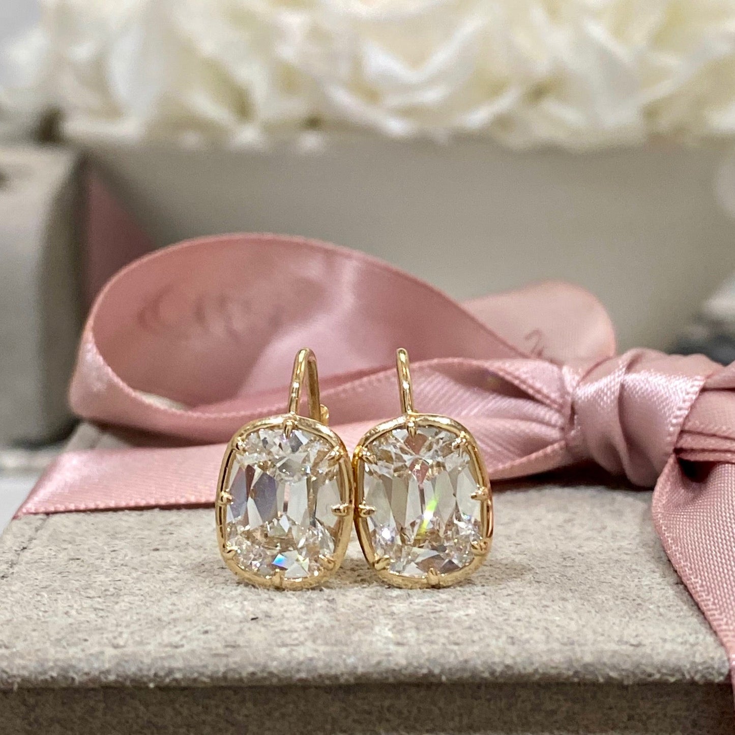 Antique Old Mine Cushion Bezel Earrings