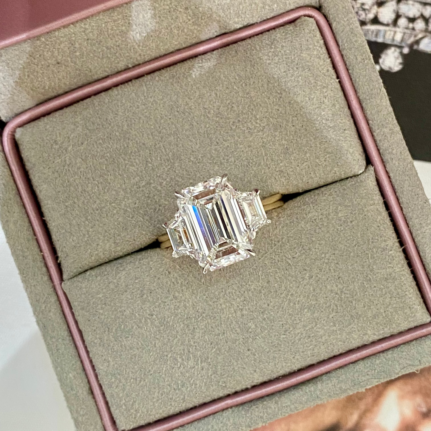 Emerald Cut with Trapezoid Diamonds Engagement Ring