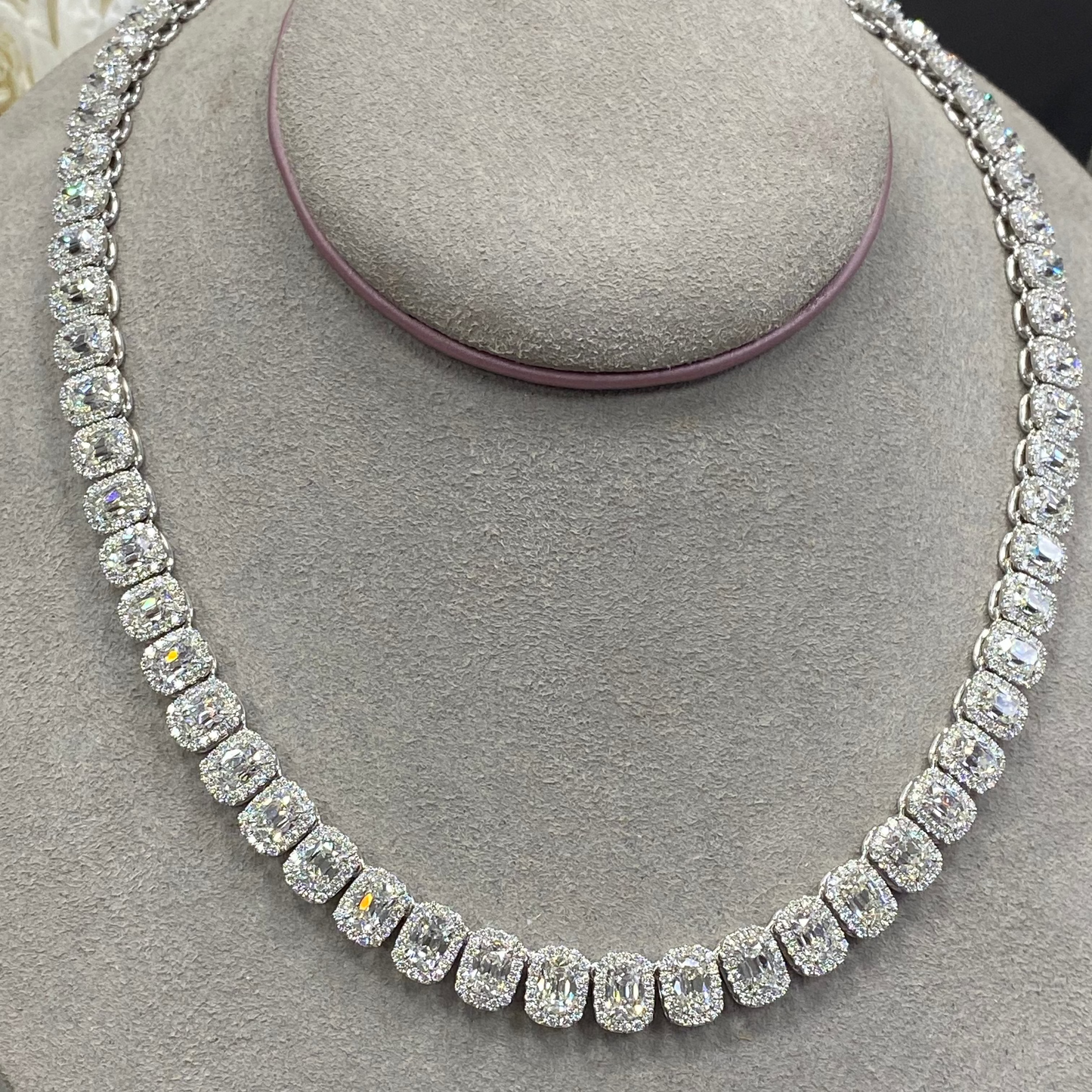 Rare Antique Cushion Diamond Necklace