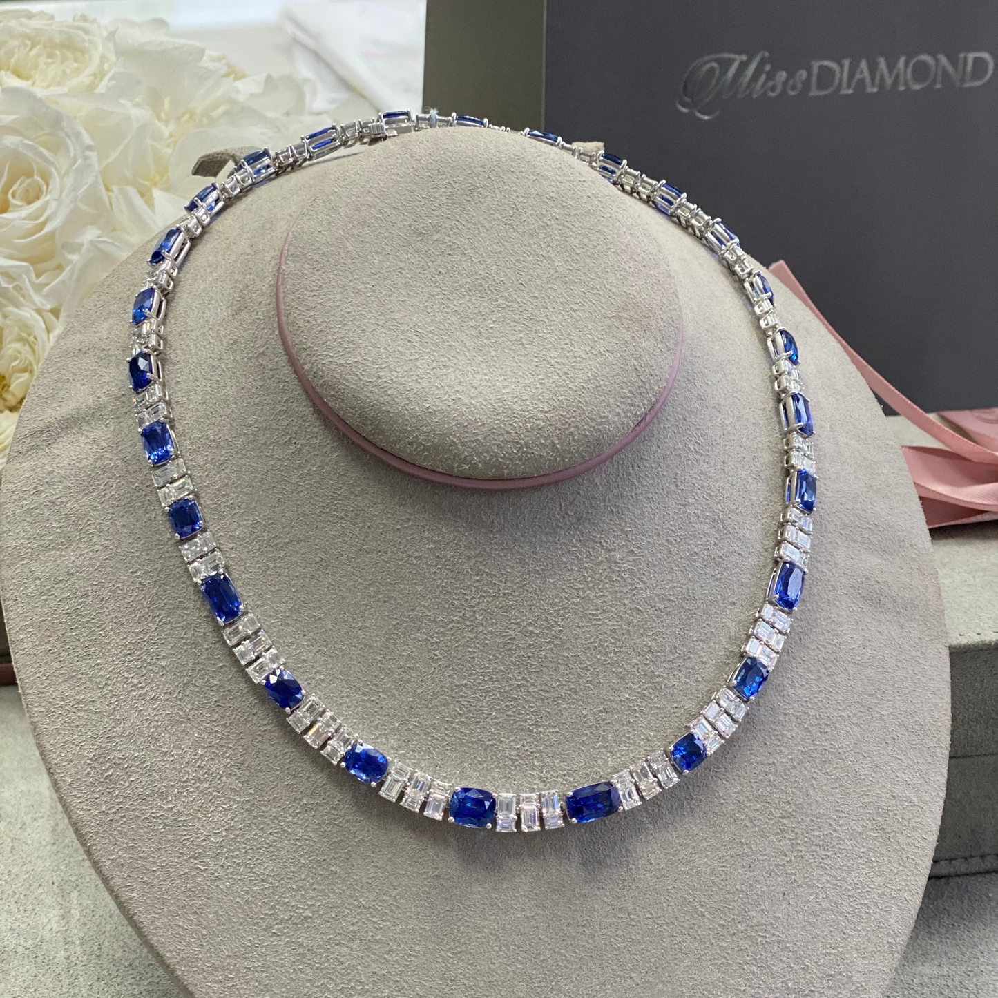 Oval Sapphire Diamond Necklace