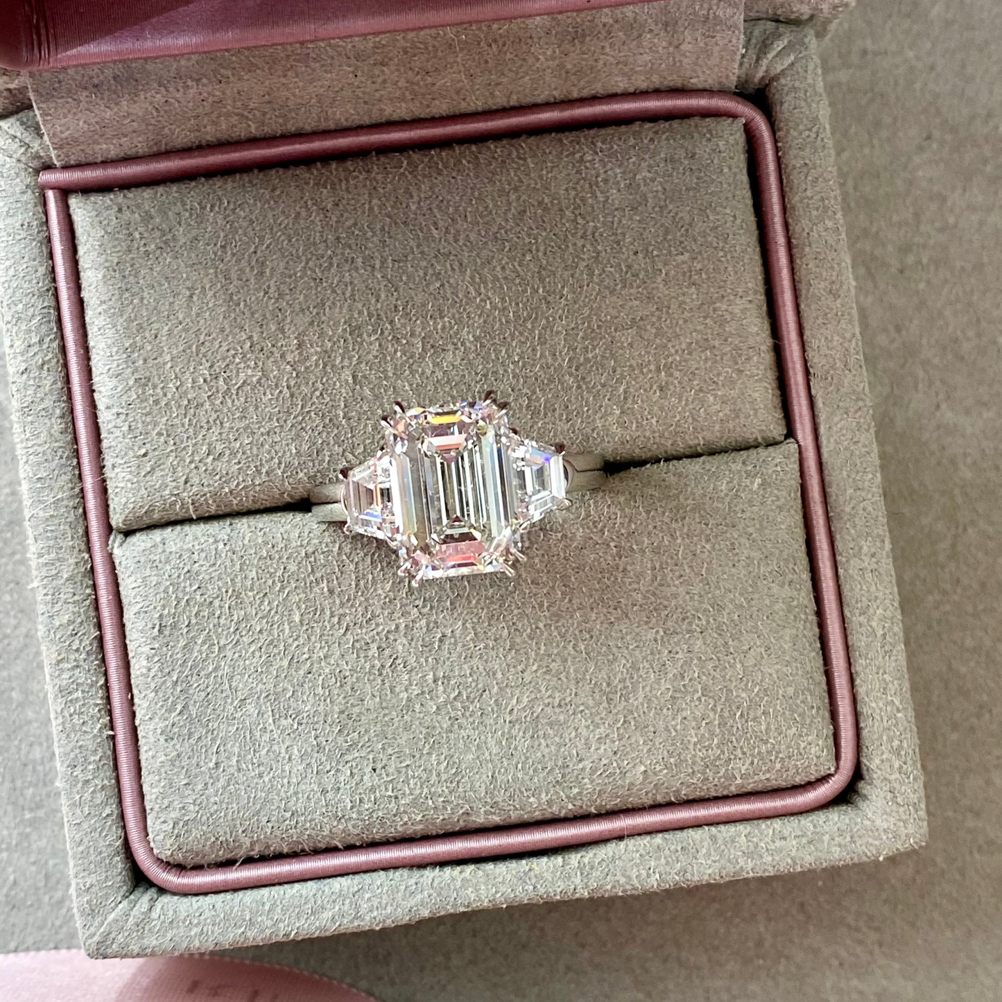 Emerald Cut with Trapezoid Diamonds Engagement Ring