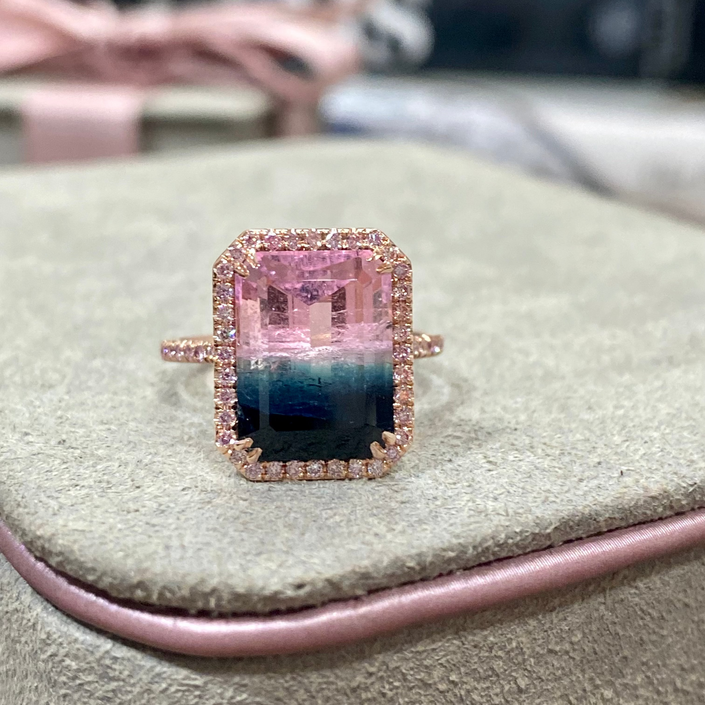 6.8 Carat Selene Rose Tourmaline Pink Diamond Unicorn Ring