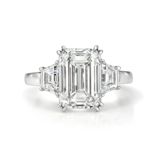 Emerald Cut with Trapezoid Diamonds Engagement Ring