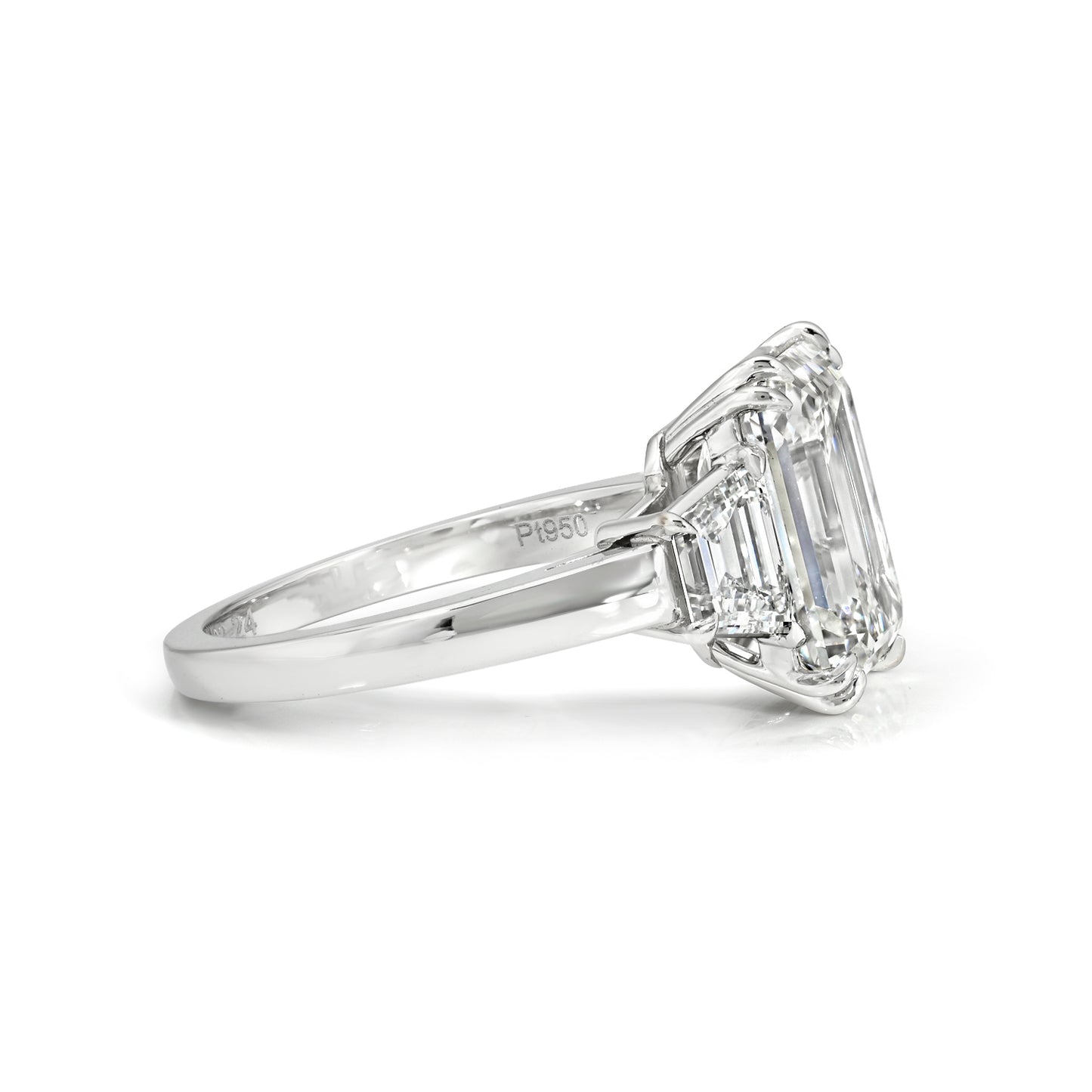 Emerald Cut with Trapezoid Diamonds Engagement Ring