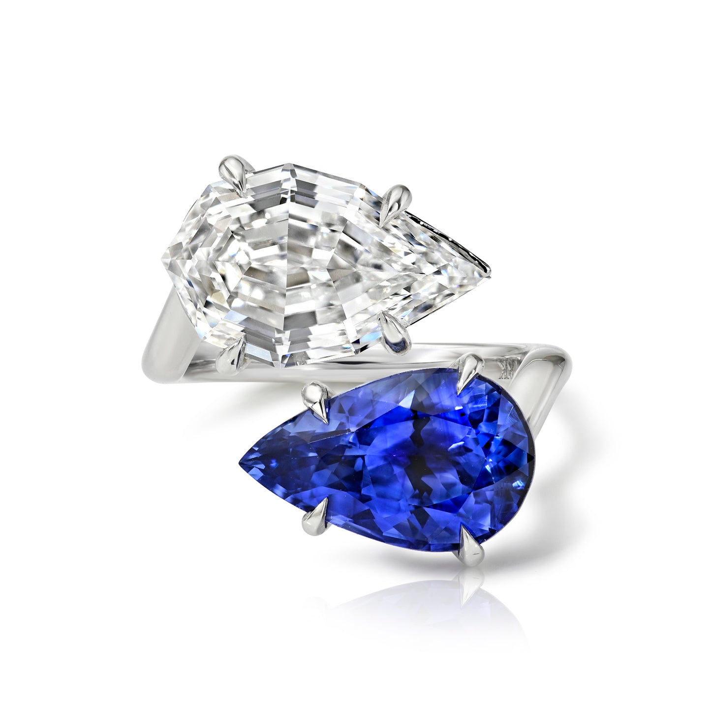 Two Stone Diamond Blue Sapphire Ring