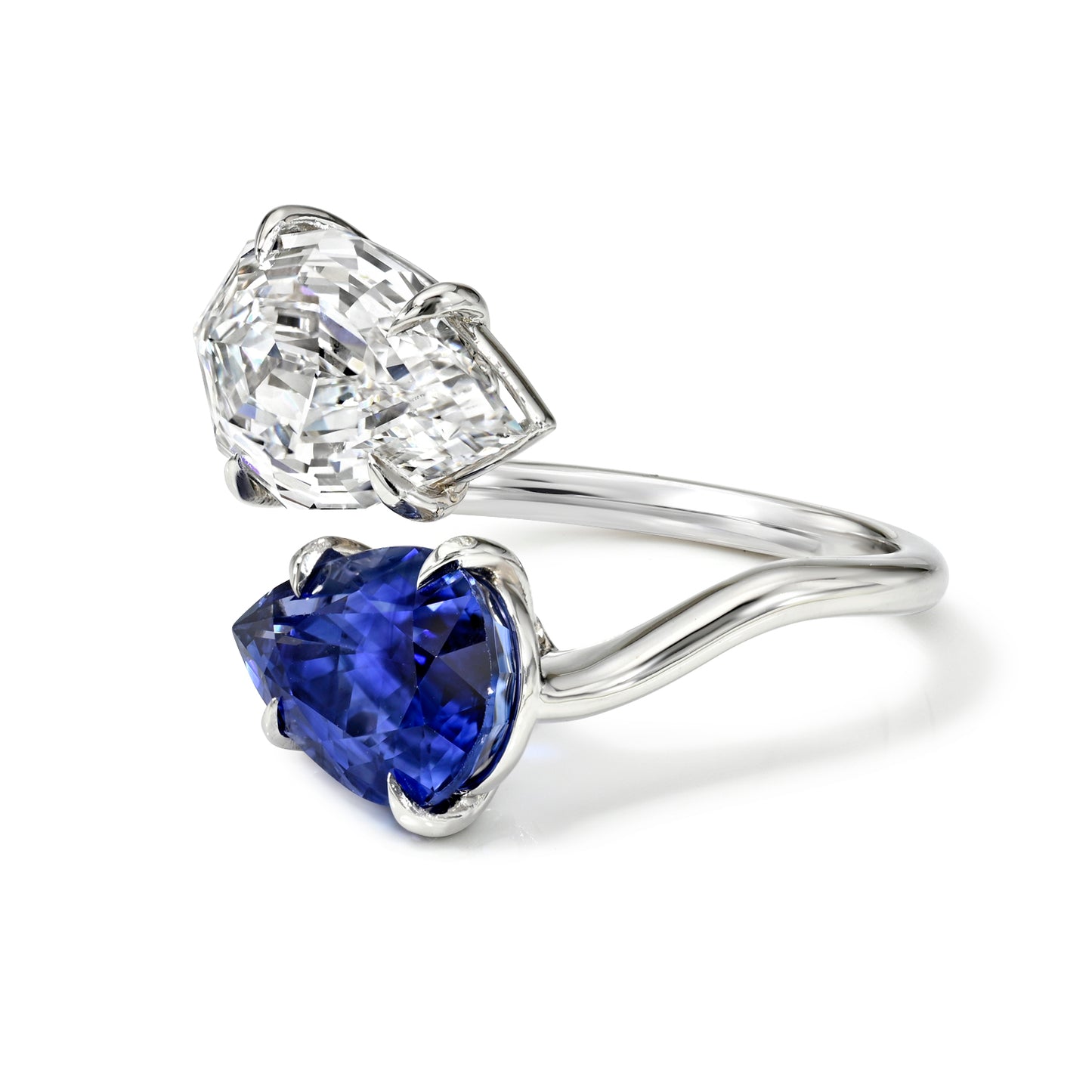 Two Stone Diamond Blue Sapphire Ring