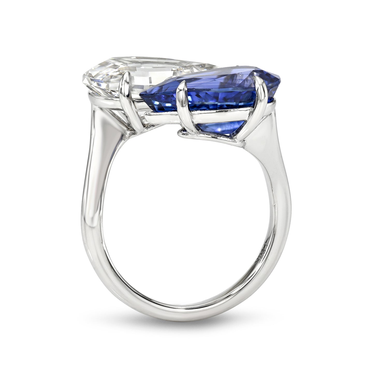 Two Stone Diamond Blue Sapphire Ring