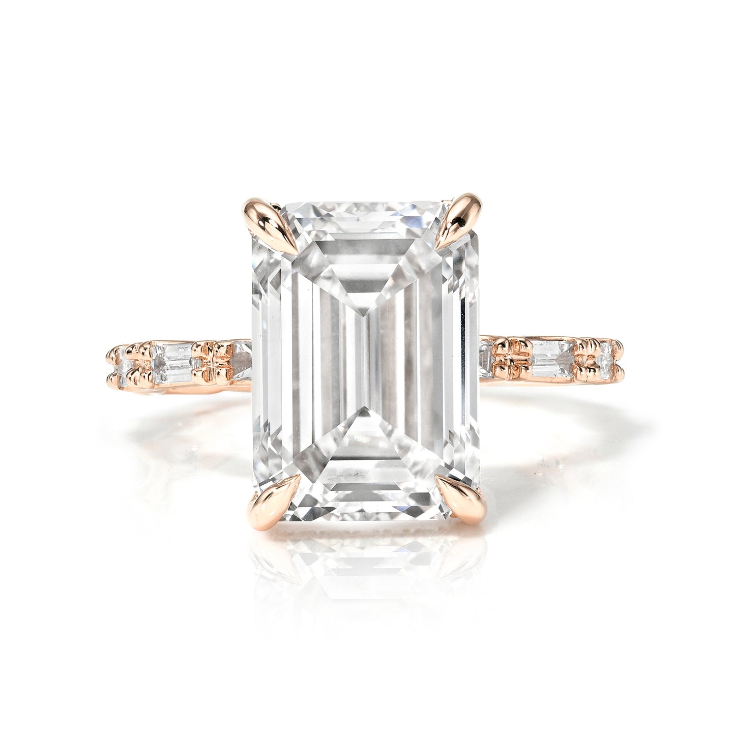 Emerald Cut Baguette Gold Solitaire Diamond Engagement Ring