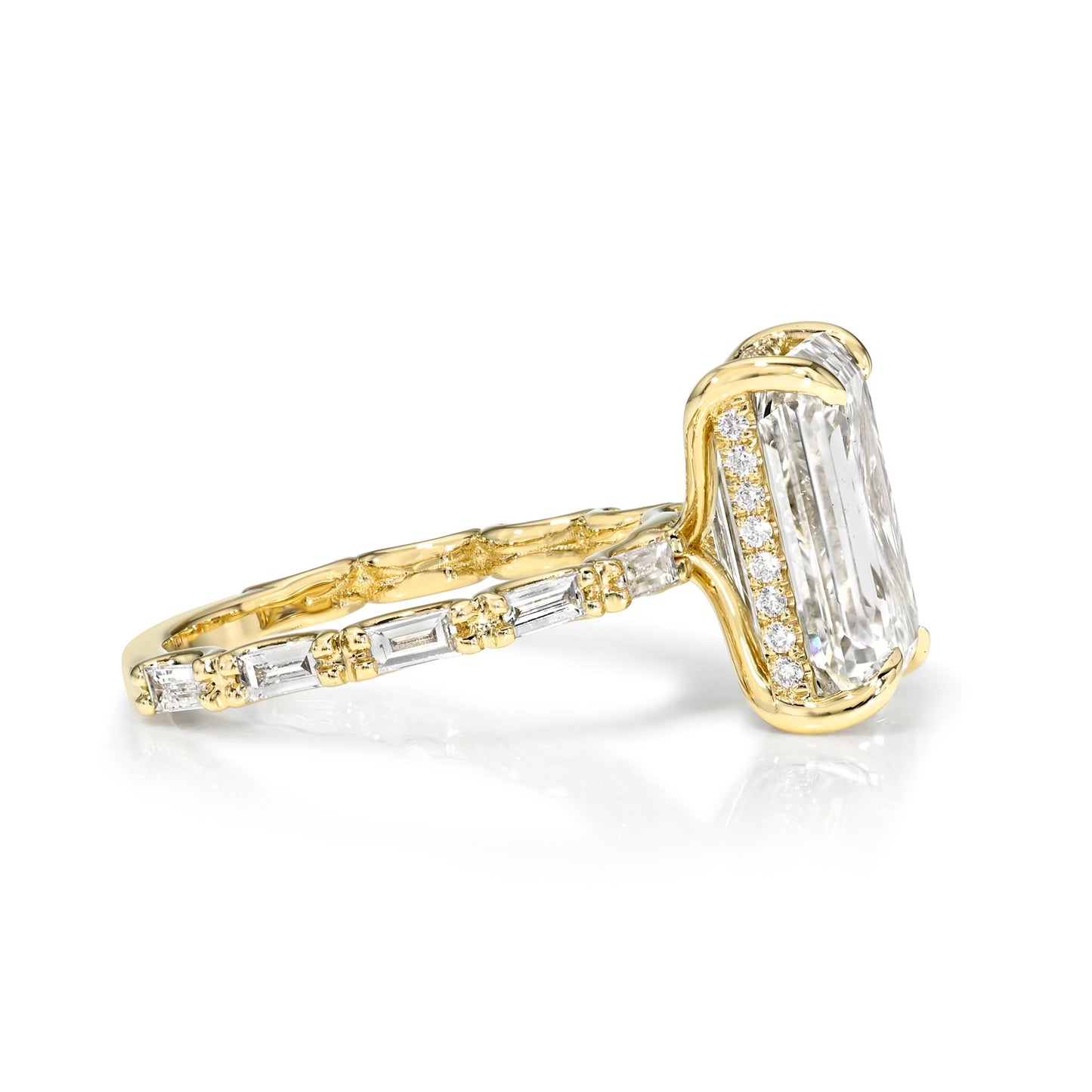 Emerald Cut Baguette Gold Solitaire Diamond Engagement Ring