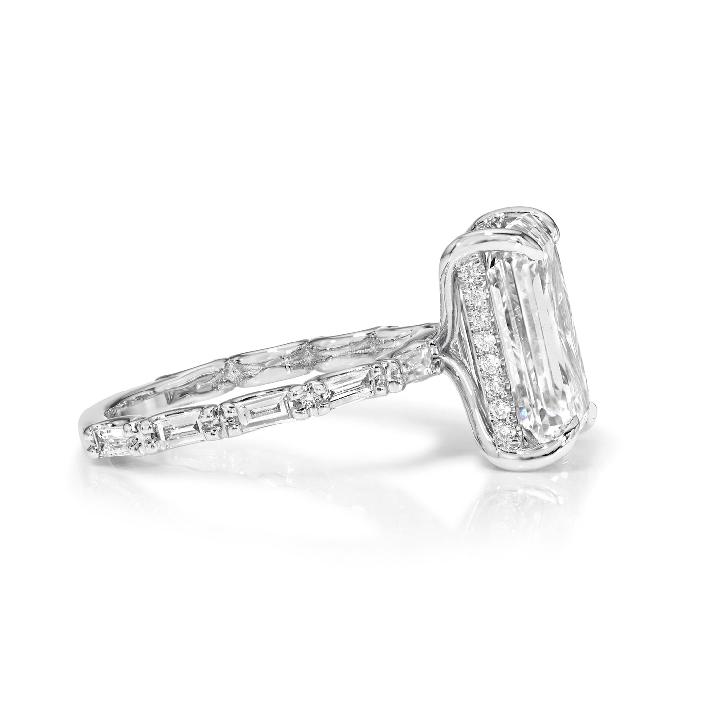 Emerald Cut Baguette Gold Solitaire Diamond Engagement Ring