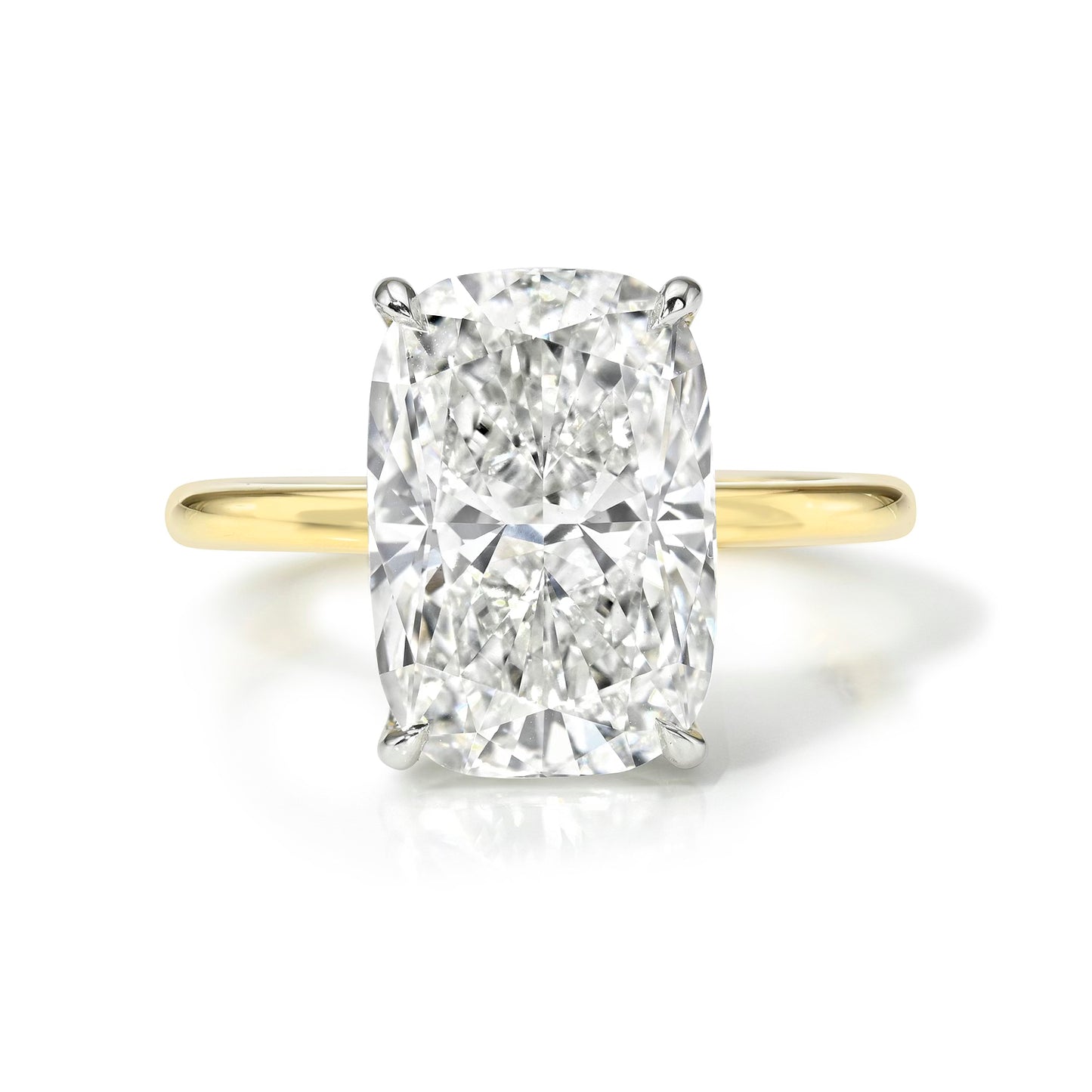 Bespoke Elongated Cushion Cut Solitaire Diamond Engagement Ring, Two Tone