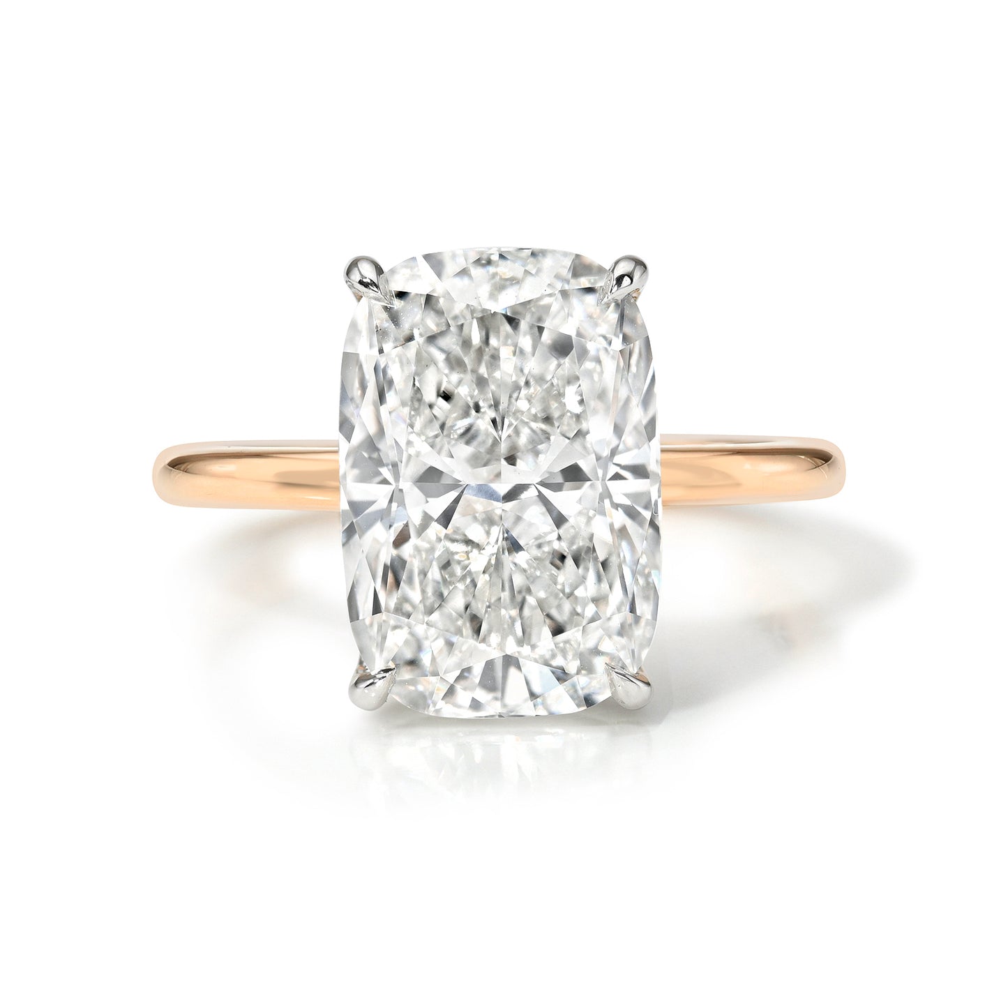 Bespoke Elongated Cushion Cut Solitaire Diamond Engagement Ring, Two Tone
