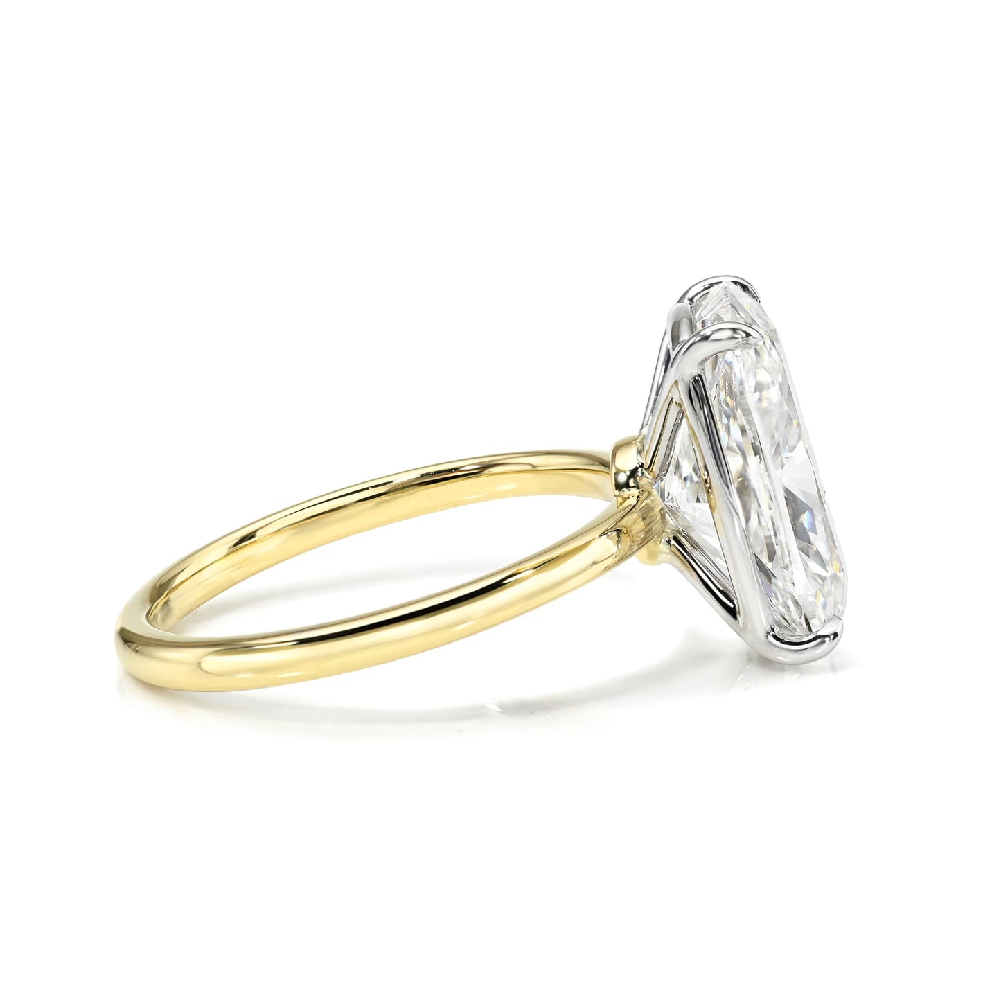 Bespoke Elongated Cushion Cut Solitaire Diamond Engagement Ring, Two Tone