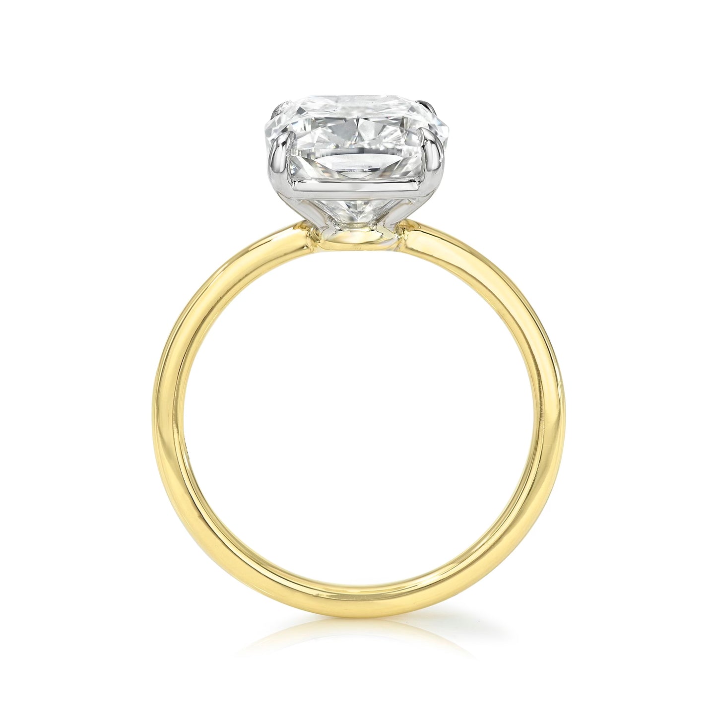 Bespoke Elongated Cushion Cut Solitaire Diamond Engagement Ring, Two Tone