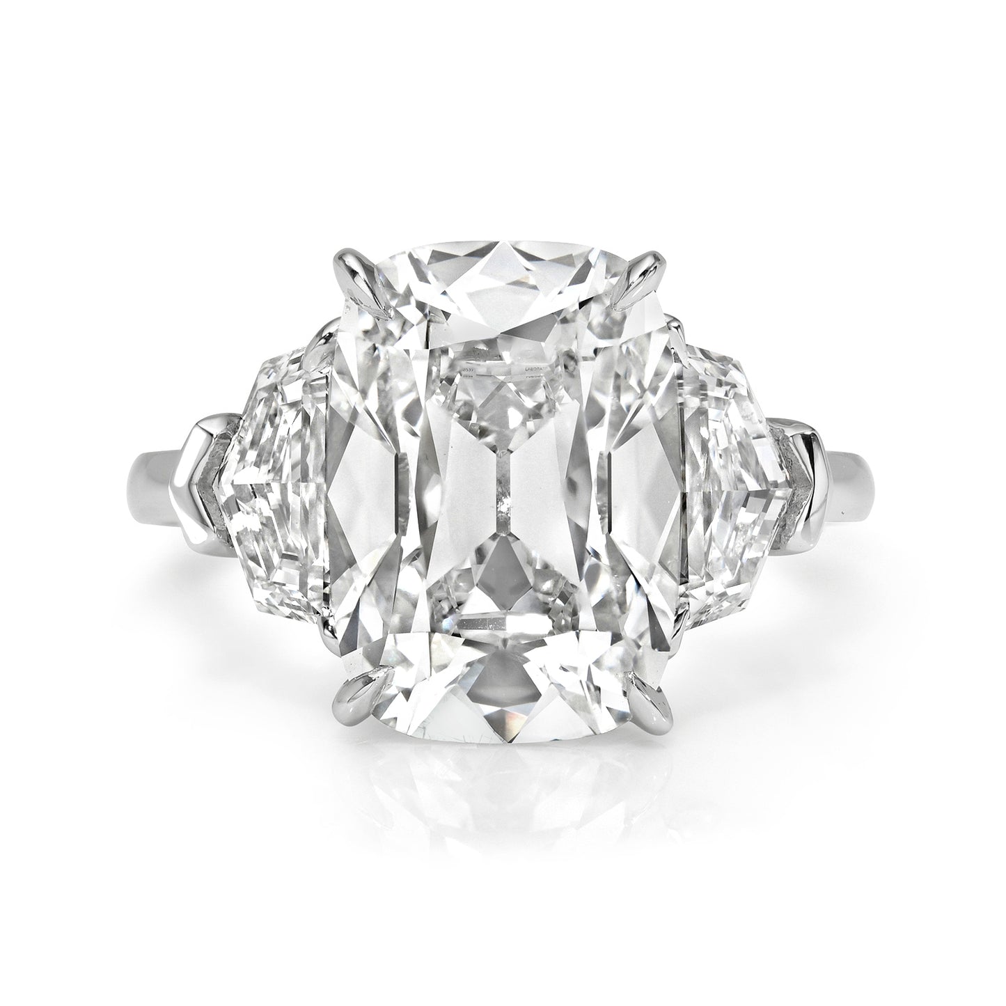 Old Miner Antique Cushion Cut Diamond with Epaulettes 3 Stone Ring