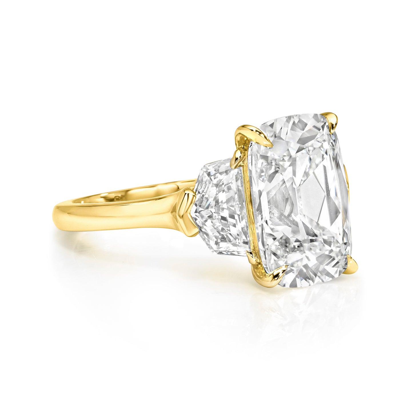 Old Miner Antique Cushion Cut Diamond with Epaulettes 3 Stone Ring