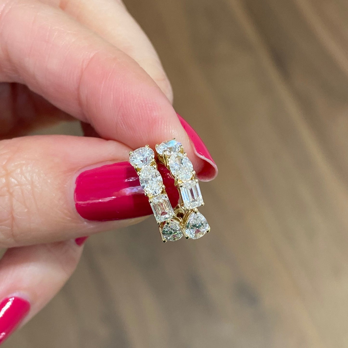Mixed Diamond Huggie Hoop Earrings
