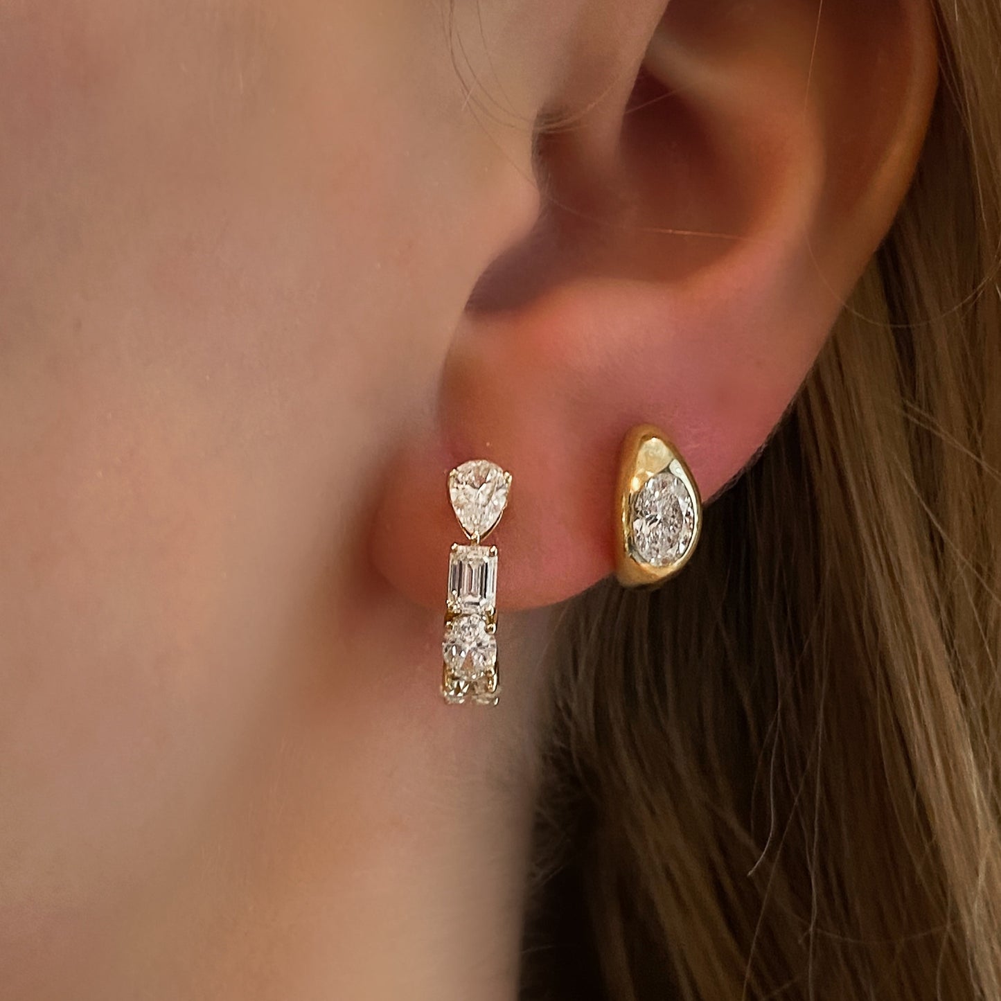 Mixed Diamond Huggie Hoop Earrings