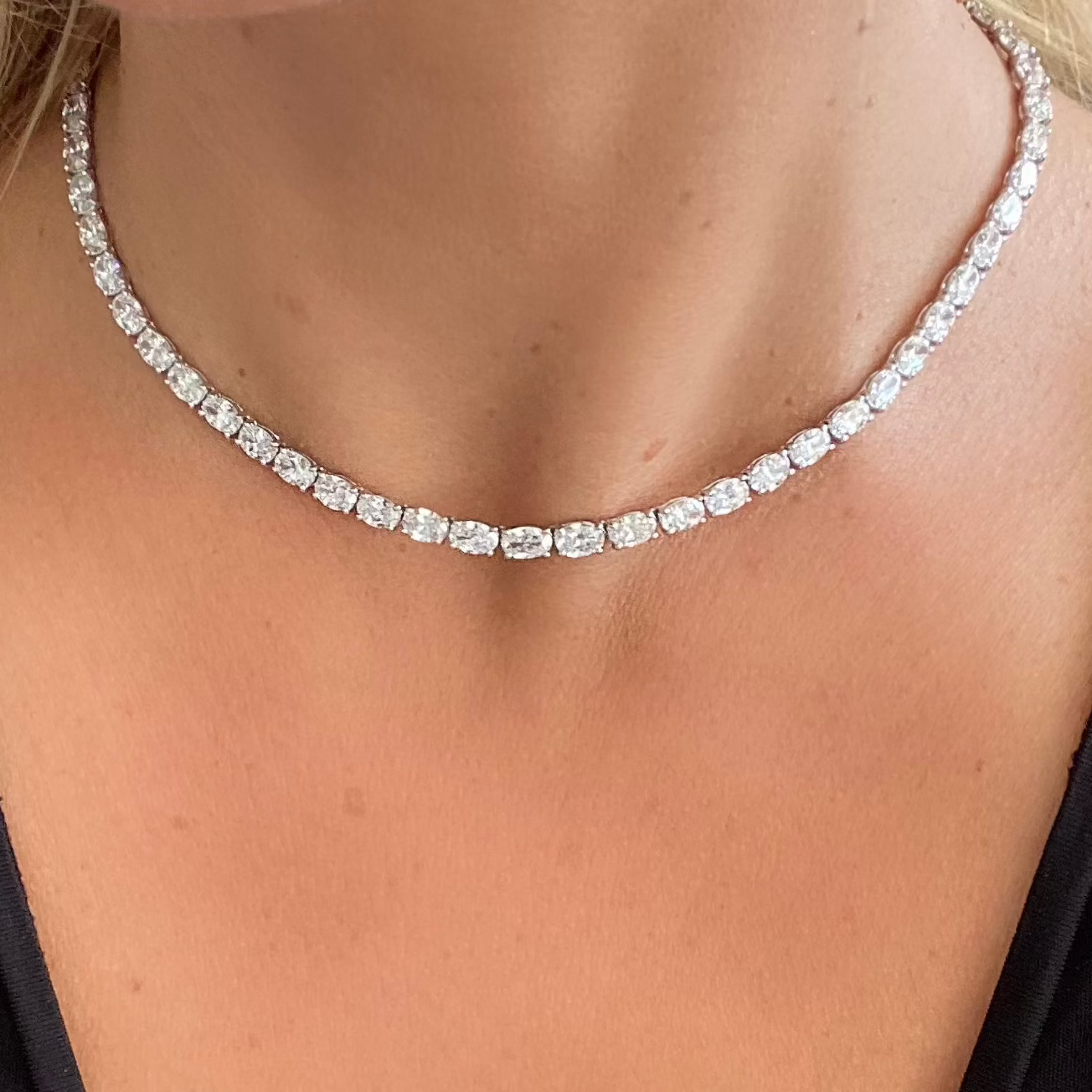 East West Oval Diamond Tennis Necklace