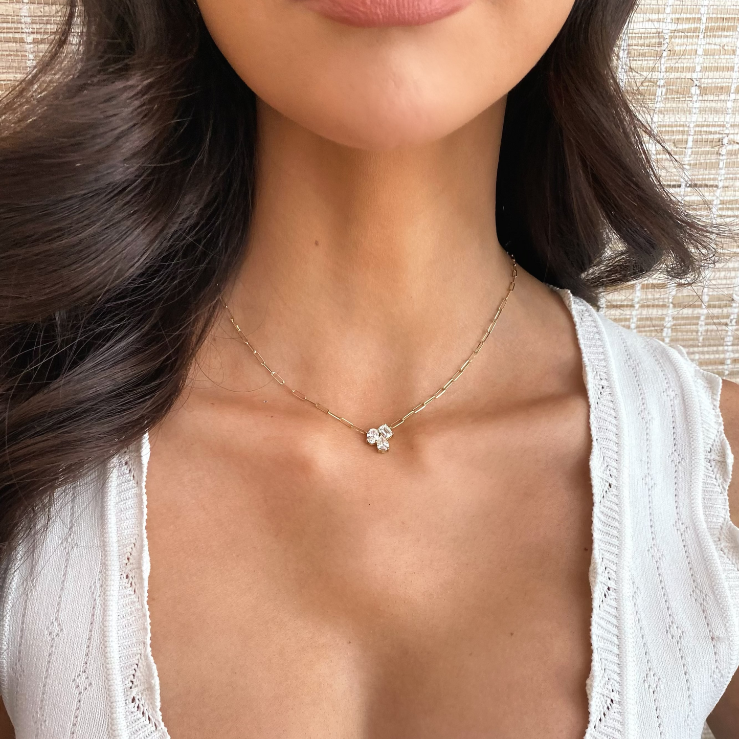 Paperclip Diamond Cluster Pendant