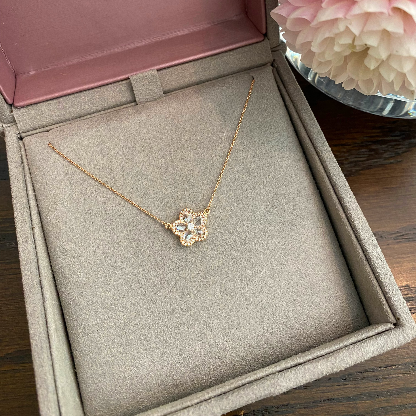 Rose Cut Flower Pendant Necklace