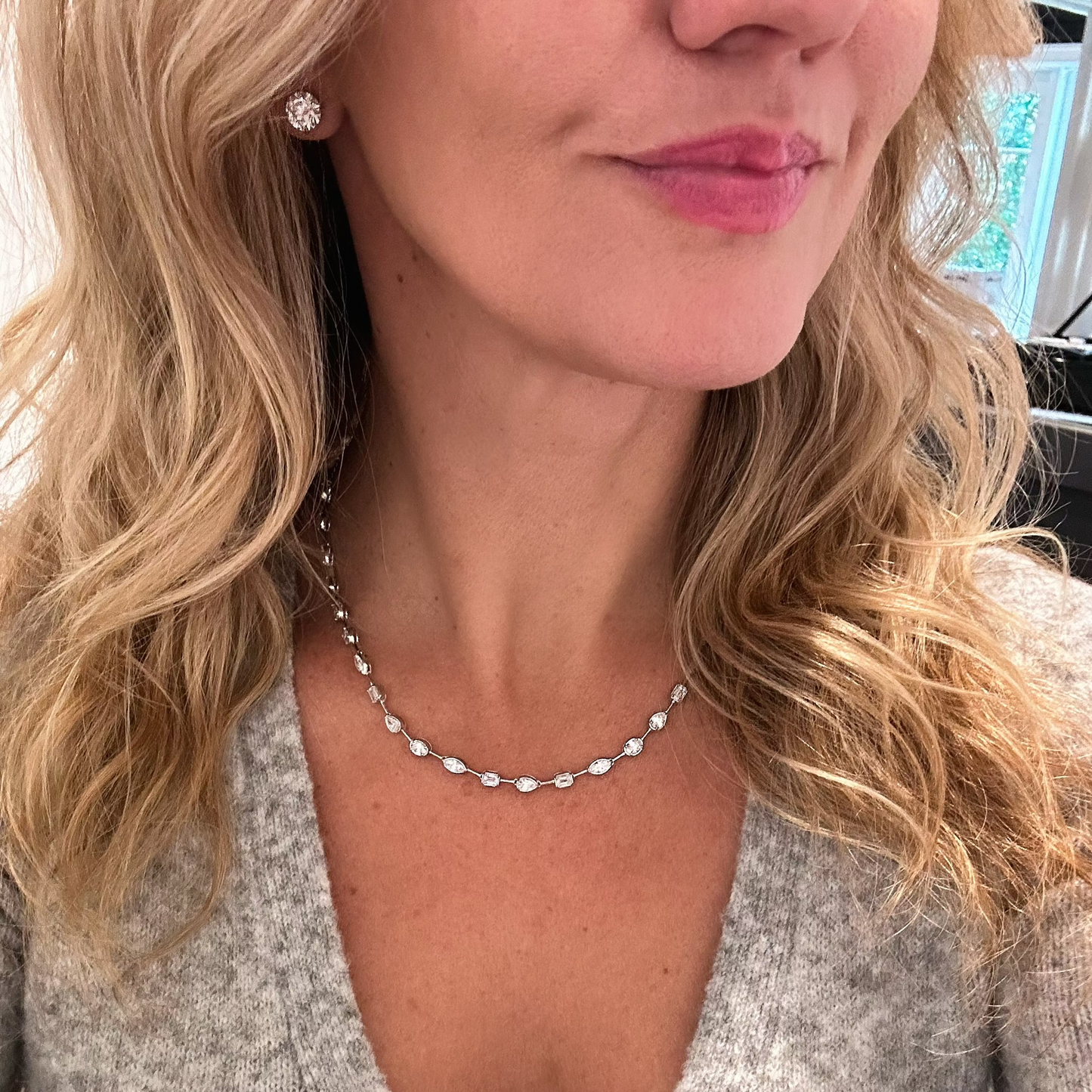 Mixed Shape Bezel Diamond Tennis Necklace