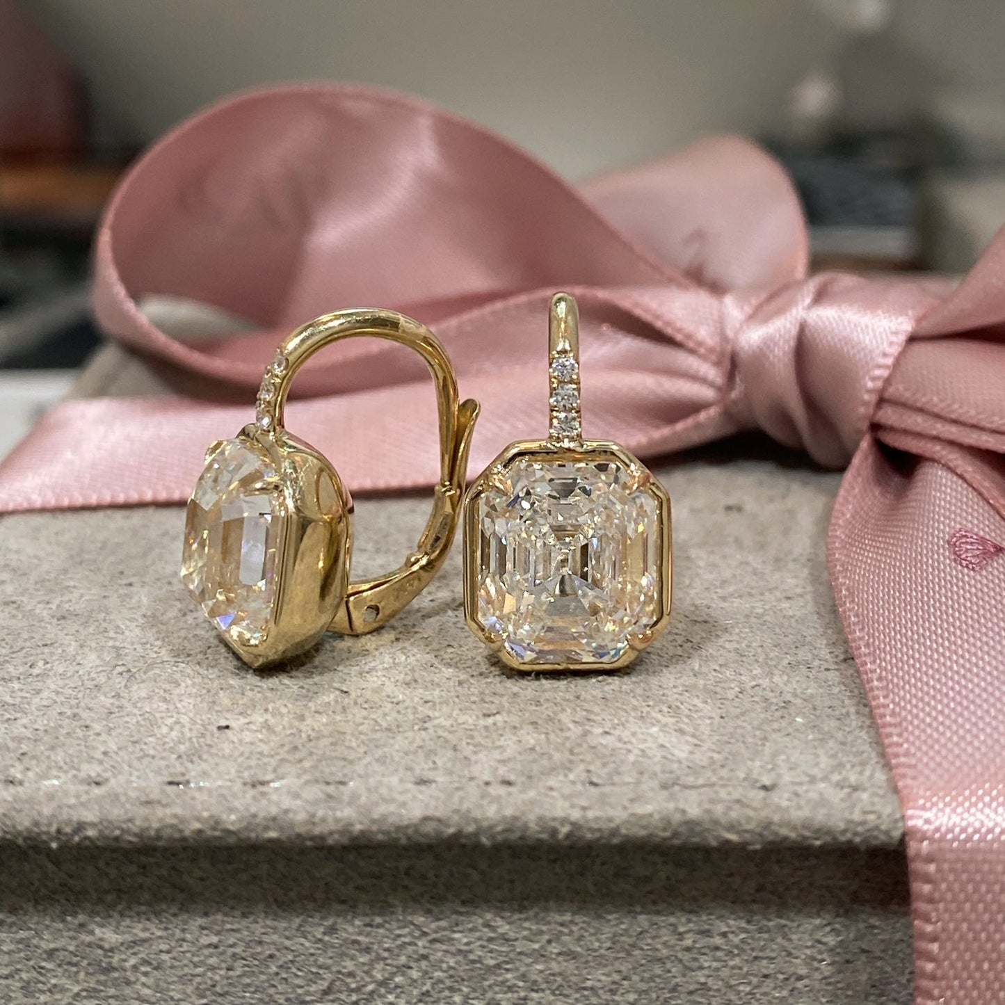 Antique Emerald Gold Bezel Drop Earrings