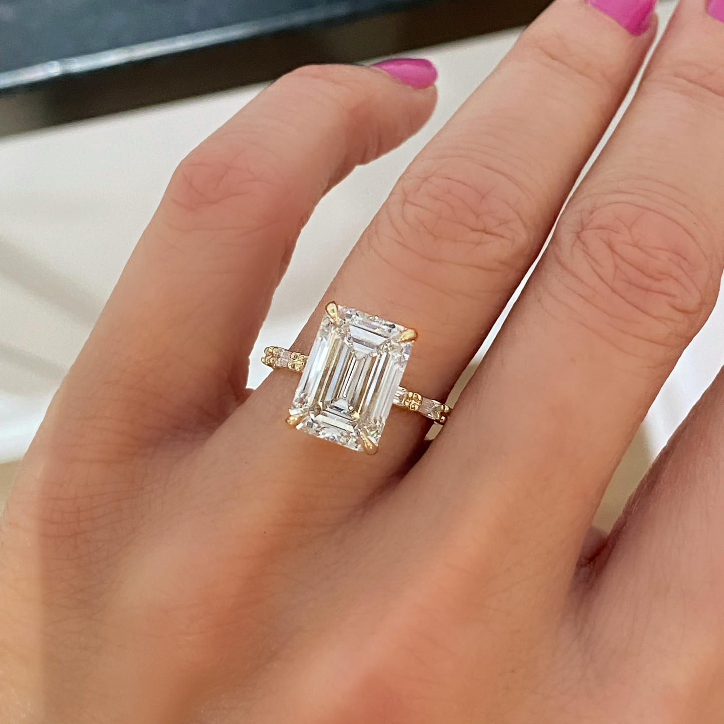 Emerald Cut Baguette Gold Solitaire Diamond Engagement Ring