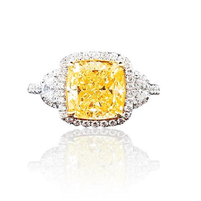 4 Ct. Halo Fancy Yellow Diamond Ring